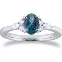 Platinum Teal Sapphire & 0.20ct Diamond Ring - Ring Size N