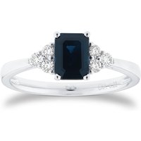Platinum Emerald Cut Sapphire and 0.20cttw Diamond Three Stone Engagement Ring - Ring Size K