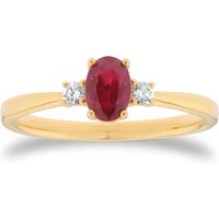 18ct Yellow Gold Oval Cut Ruby and Diamond Three Stone Engagement Ring - Ring Size N