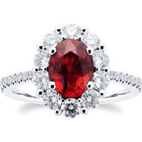 Platinum 0.97cttw Ruby & 0.84cttw Diamond Halo Diamond Ring - Ring Size J