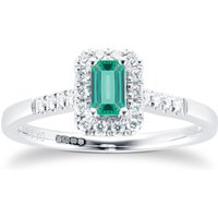 9ct White Gold Emerald & Diamond Halo Ring - Ring Size M