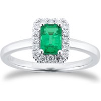 Platinum 6mm x 4mm Emerald & 0.14cttw Diamond Halo Ring - Ring Size N