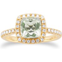 18ct Yellow Gold 0.25ct Diamond Halo & Green Amethyst Ring - Ring Size J