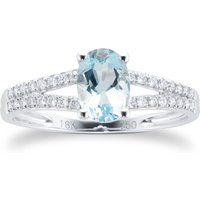 18ct White Gold 0.14cttw Diamond & Aquamarine Ring - Ring Size O