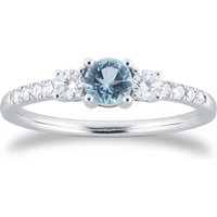 18ct White Gold Aquamarine & 0.27ct Diamond Solitaire Ring - Ring Size Q