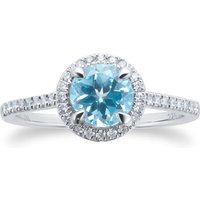 9ct White Gold 6x6mm Blue Topaz And Diamond Round Halo Ring - Ring Size O