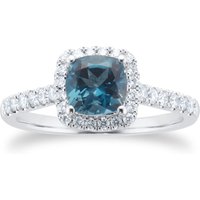 Platinum 0.30ct Diamond Halo & London Blue Topaz Ring - Ring Size J