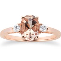 9ct Rose Gold Morganite And 0.11 Carat Diamond Oval Ring - Ring Size I