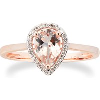 9ct Rose Gold Morganite & Diamond 0.072ct Pear Ring - Ring Size N
