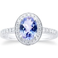 9ct White Gold Tanzanite & Diamond Halo Ring - Ring Size K