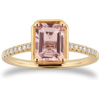 18ct Yellow Gold Morganite and 0.10cttw Diamond Ring - Ring Size P