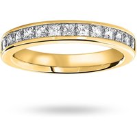 18ct Yellow Gold 1.00cttw Princess Cut Diamond Channel Set Half Eternity Ring - Ring Size F