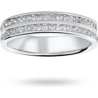 18ct White Gold 0.75cttw Princess Cut Diamond 2 Row Channel Half Eternity Ring - Ring Size S