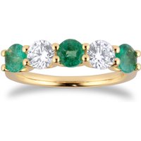 18ct Yellow Gold Five Stone Emerald & 1.50cttw Diamond Ring - Ring Size N