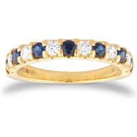 18ct Yellow Gold 0.33cttw Diamond and 0.42cttw Sapphire Half Eternity Ring - Ring Size N