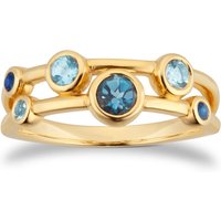 18ct Yellow Gold Sapphire Aquamarine and Blue Topaz Bezel Set Ring - Ring Size N