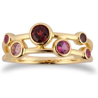 18ct Yellow Gold Ruby Garnet and Pink Tourmaline Bezel Set Ring - Ring Size K
