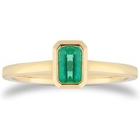 9ct Yellow Gold 6x4mm Emerald Cut Emerald Solitaire Ring - Ring Size L