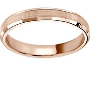 18ct Rose Gold 3mm Flat Top Matt Double Bevelled Edge Wedding Ring - Ring Size H