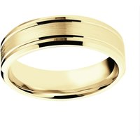 18ct Yellow Gold 6mm Pattern Matt Centre Bevelled Edge Wedding Ring - Ring Size I