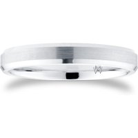 18ct White Gold 3mm Flat Top Matt Double Bevelled Edge Wedding Ring - Ring Size S