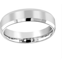 18ct White Gold 6mm Flat Top Matt Double Bevelled Edge Wedding Ring - Ring Size L
