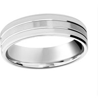 18ct White Gold 6mm Pattern V Cut Bevelled Edge Wedding Ring - Ring Size W