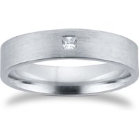 18ct White Gold 5mm 0.03ct Princess Cut Diamond Flat Court Heavy Wedding Ring - Ring Size V