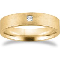 9ct Yellow Gold 5mm 0.03ct Princess Cut Diamond Flat Court Wedding Ring - Ring Size Q
