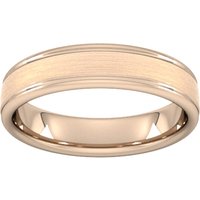 5mm Slight Court Heavy Matt Centre With Grooves Wedding Ring In 18 Carat Rose Gold - Ring Size J