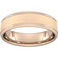 6mm Slight Court Extra Heavy Matt Centre With Grooves Wedding Ring In 18 Carat Rose Gold - Ring Size I