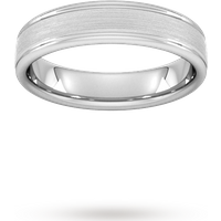 5mm D Shape Heavy Matt Centre With Grooves Wedding Ring In Platinum - Ring Size L