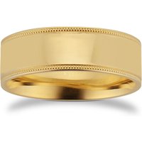 7mm Flat Court Heavy Milgrain Edge Wedding Ring In 18 Carat Yellow Gold - Ring Size W