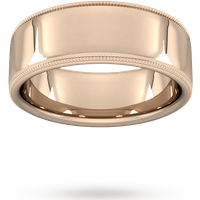8mm Traditional Court Standard Milgrain Edge Wedding Ring In 9 Carat Rose Gold - Ring Size N