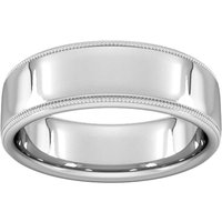 7mm D Shape Heavy Milgrain Edge Wedding Ring In 9 Carat White Gold - Ring Size H