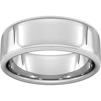8mm D Shape Standard Milgrain Edge Wedding Ring In 18 Carat White Gold - Ring Size M