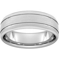 7mm Slight Court Standard Matt Finish With Double Grooves Wedding Ring In 950 Palladium - Ring Size Q