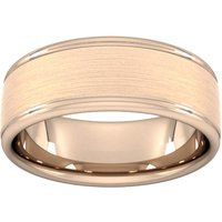 8mm Slight Court Standard Matt Centre With Grooves Wedding Ring In 18 Carat Rose Gold - Ring Size P