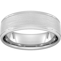 7mm Traditional Court Heavy Matt Centre With Grooves Wedding Ring In 18 Carat White Gold - Ring Size S