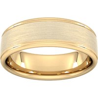 7mm D Shape Standard Matt Centre With Grooves Wedding Ring In 18 Carat Yellow Gold - Ring Size N