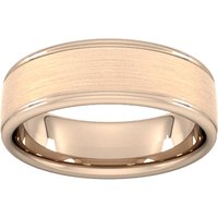 7mm D Shape Heavy Matt Centre With Grooves Wedding Ring In 18 Carat Rose Gold - Ring Size P