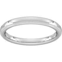 2.5mm Flat Court Heavy Milgrain Edge Wedding Ring In 18 Carat White Gold - Ring Size R