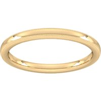 2.5mm D Shape Heavy Milgrain Edge Wedding Ring In 9 Carat Yellow Gold - Ring Size R