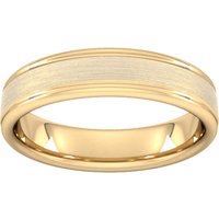 5mm Slight Court Heavy Matt Centre With Grooves Wedding Ring In 9 Carat Yellow Gold - Ring Size M