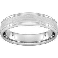5mm Slight Court Standard Matt Centre With Grooves Wedding Ring In 18 Carat White Gold - Ring Size U