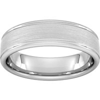 6mm Slight Court Standard Matt Centre With Grooves Wedding Ring In 9 Carat White Gold - Ring Size I
