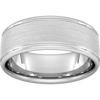8mm Slight Court Standard Matt Centre With Grooves Wedding Ring In 18 Carat White Gold - Ring Size J