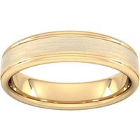 5mm D Shape Standard Matt Centre With Grooves Wedding Ring In 18 Carat Yellow Gold - Ring Size P