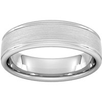 6mm D Shape Heavy Matt Centre With Grooves Wedding Ring In 9 Carat White Gold - Ring Size H