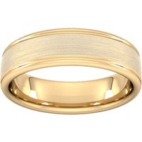 6mm D Shape Heavy Matt Centre With Grooves Wedding Ring In 9 Carat Yellow Gold - Ring Size H